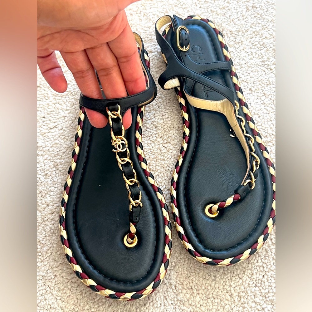 CHANEL leather T strap sandals includes dust bags